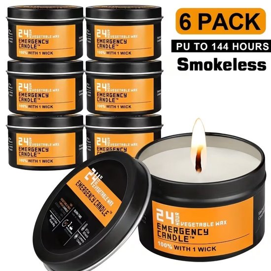 Noodkaarsen Set, 6 Stuks, Voor Binnen & Buiten, 144 Uur Brandtijd